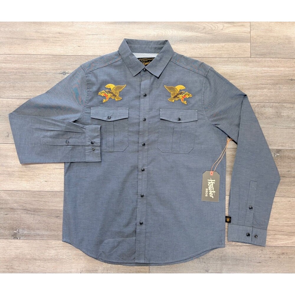 Howler Brothers Gaucho Snapshirt Osprey Prey Charcoal Gray Mens XL NWT Collector - Picture 2 of 9